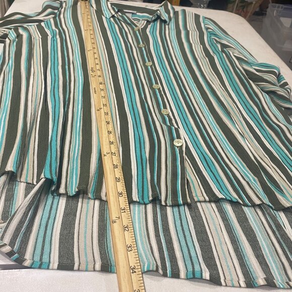 Catherines Button-Front Tunic Top Womens 2X 22/24W Striped Roll Tab Sleeves Ligh - Picture 7 of 8